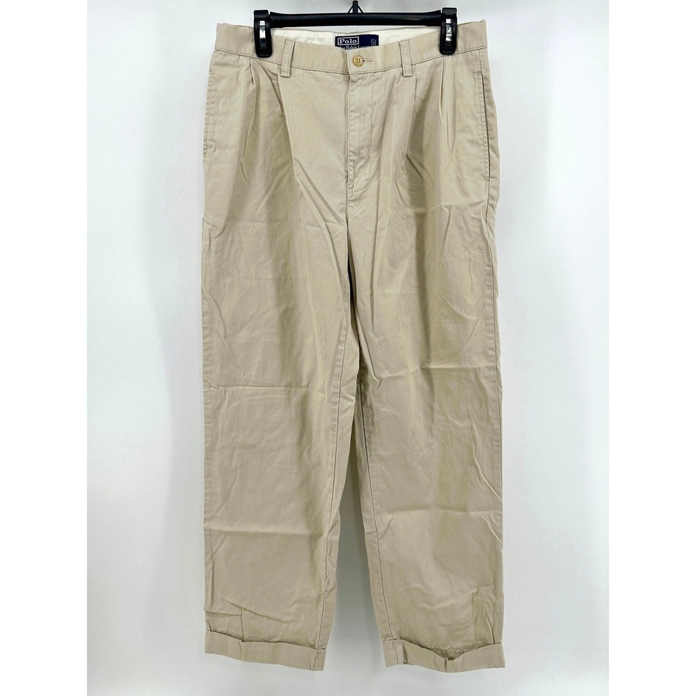 Polo Ralph Lauren Hammond Pant Men 32/30 Tan Solid Pleated Relaxed Fit Vintage